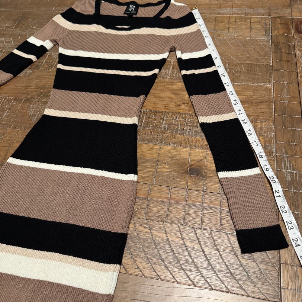 Derek Heart M Dress Ribbed Knit Bodycon Sweater Dress Midi Juniors Tan Black Crm - Picture 7 of 9
